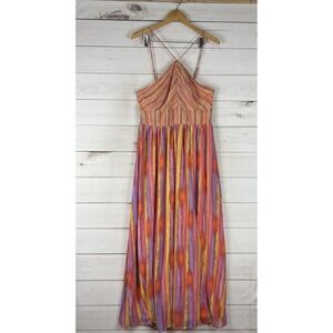 Audrey Parks Dress Womens Large Multicolor Striped Chiffon Maxi Sundress Lined
